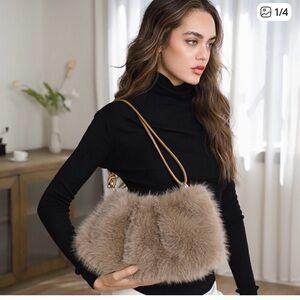 Boutique Item - Elegant Faux Fur Shoulder Bag - Brown